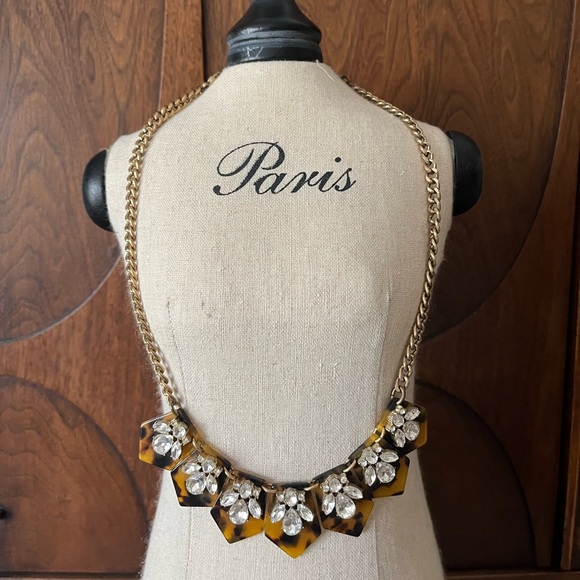 J. Crew tortoise and crystal statement necklace. - Picture 2 of 4